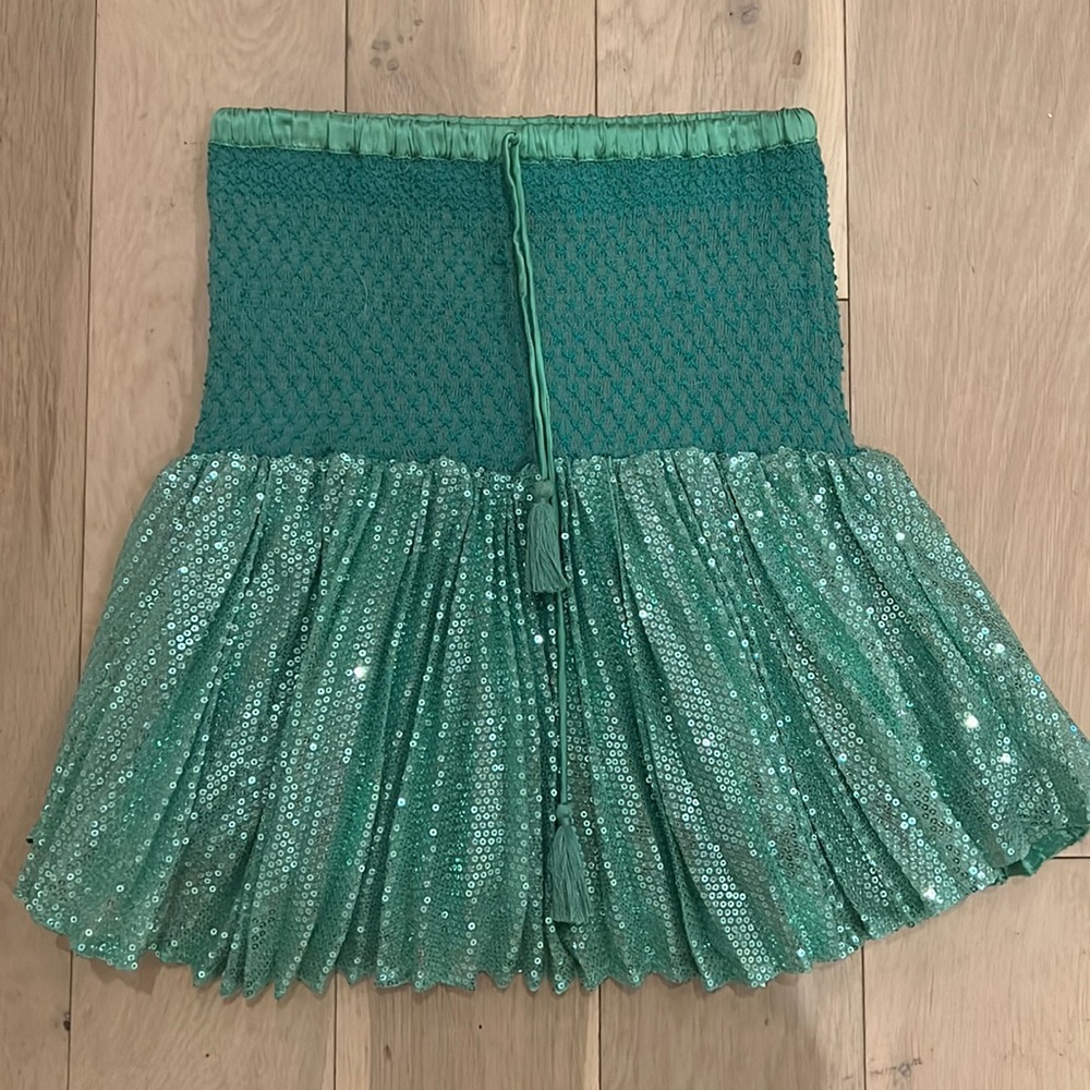 Green sequin mini skirt